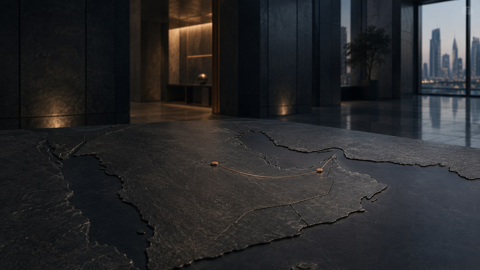 Sculptural map representing IRONMARK's UAE base and GCC market focus.