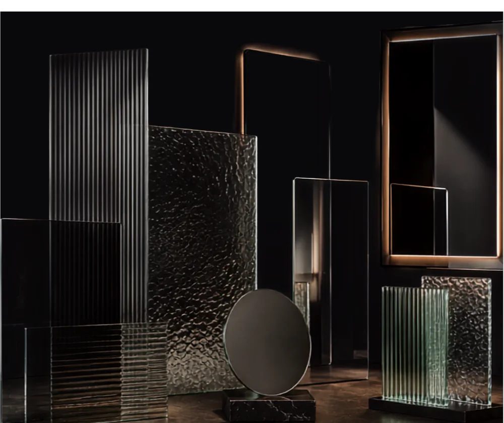 Textured architectural glass and mirror samples